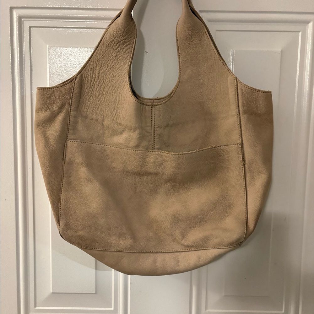 Chic beige suede leather hobo bag - Picture 3 of 4